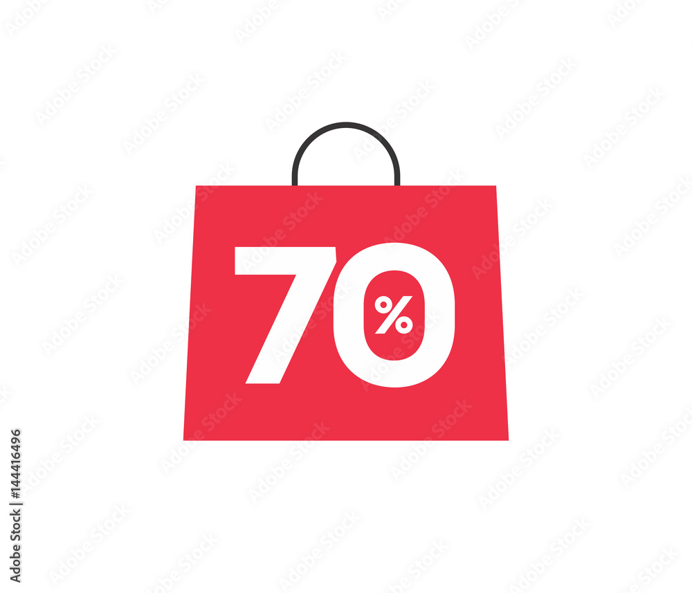 Vector red shopping bag with 70% on it isolated on white background. For spring summer sale campaign. Vector red shopping bag with 70% on it isolated on white background. For spring summer sale campaign.
