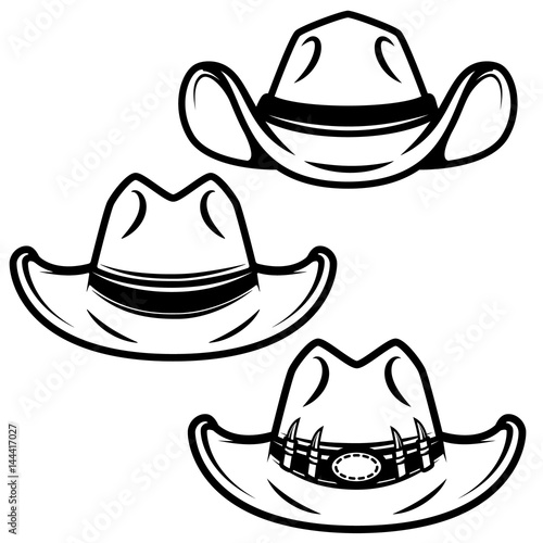 Set of cowboy hats isolated on white background. Design element for logo, label, emblem, sign. Vector illustration