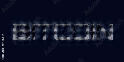 Vector blue Bitcoin word constructed with numbers. Bitcoin, blockchain transfer. Computer code representation. Cryptographic analysis, hacking. Pattern of program code