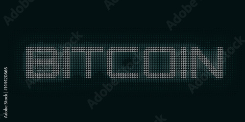 Vector green Bitcoin word constructed with numbers. Bitcoin, blockchain transfer. Computer code representation. Cryptographic analysis, hacking. Pattern of program code