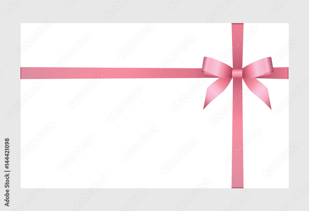 Gift certificate, Gift Card With Pink Ribbon And A Bow on white background. Gift Voucher Template. Vector image. Gift certificate, Gift Card With Pink Ribbon And A Bow on white background. Gift Voucher Template. Vector image.