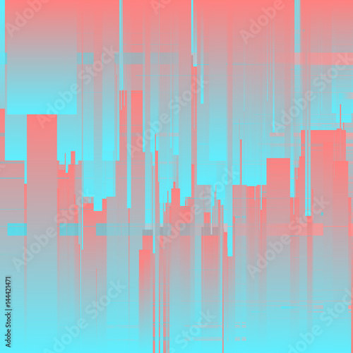Vector glitch background. Futuristic city  abstract skyscrapers. Digital image data distortion. Chaos aesthetics of signal error. Digital decay. Colorful abstract background for your designs.