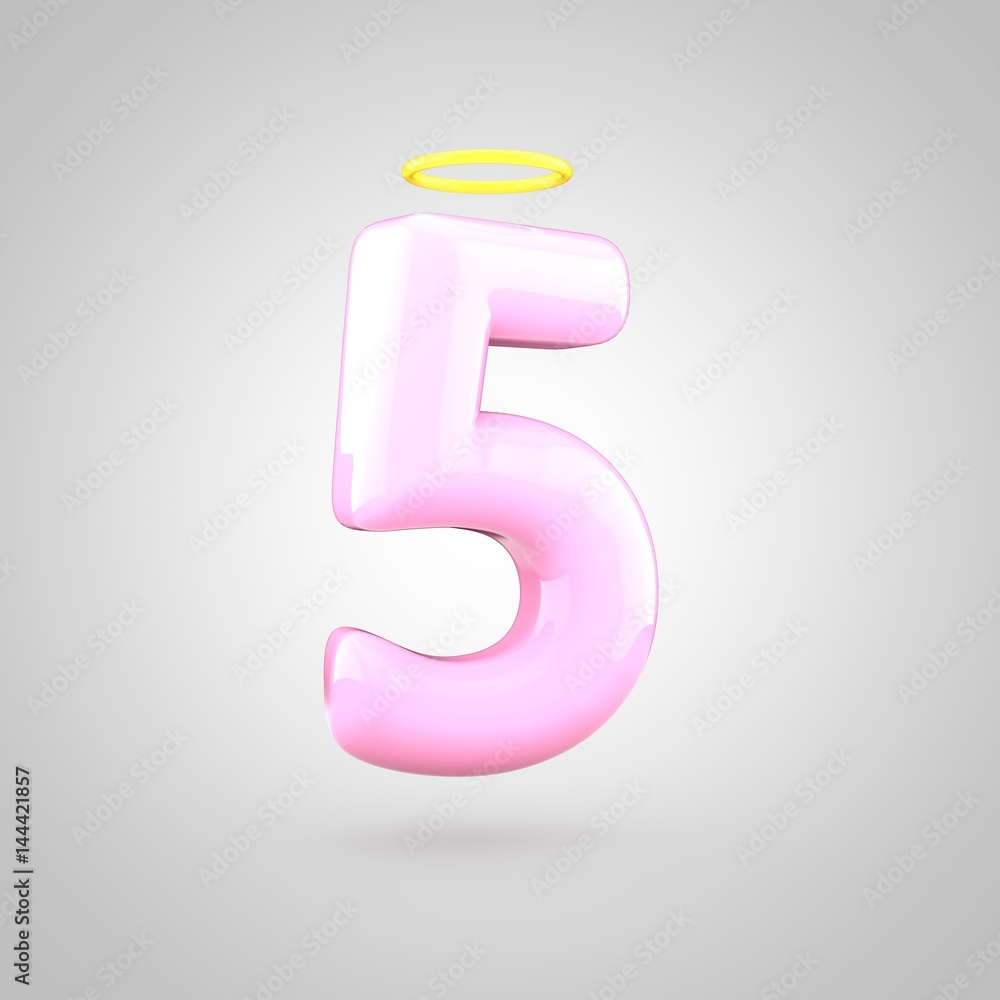 Naklejka premium Cute angelic pink number 5 with halo
