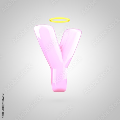 Cute angelic pink letter Y uppercase with halo © Whitebarbie