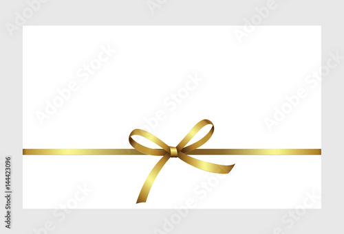 Gift certificate, Gift Card With Golden Ribbon And A Bow on white background. Gift Voucher Template. Vector image.