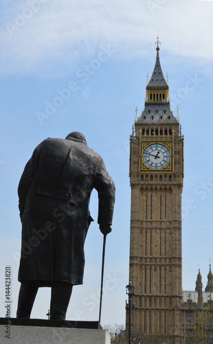 Statue of Winston Churchill looking towards Big Ben