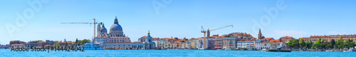 Panoramic cityscape beautiful ancient town. Venice, laguna view on Basilica di Santa Maria della Salute. Venice, Italy.