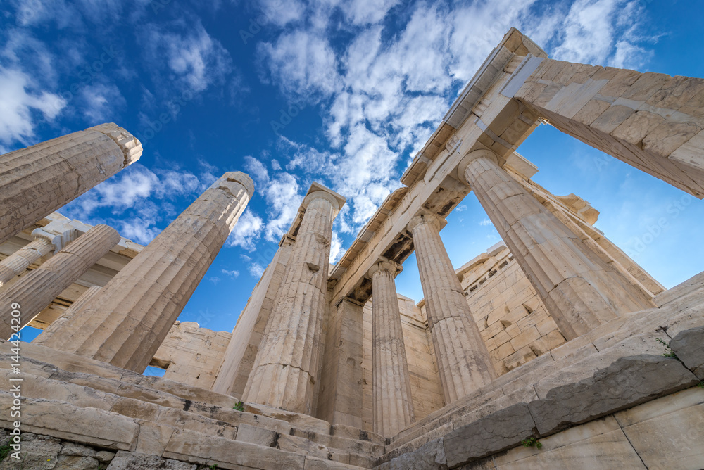 Columns of Propylaea gateway in Acropolis of Athens, Greece