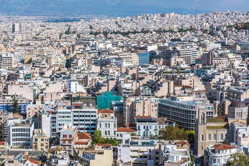 Athens city in Greece seen from viewpoint of Acropolis