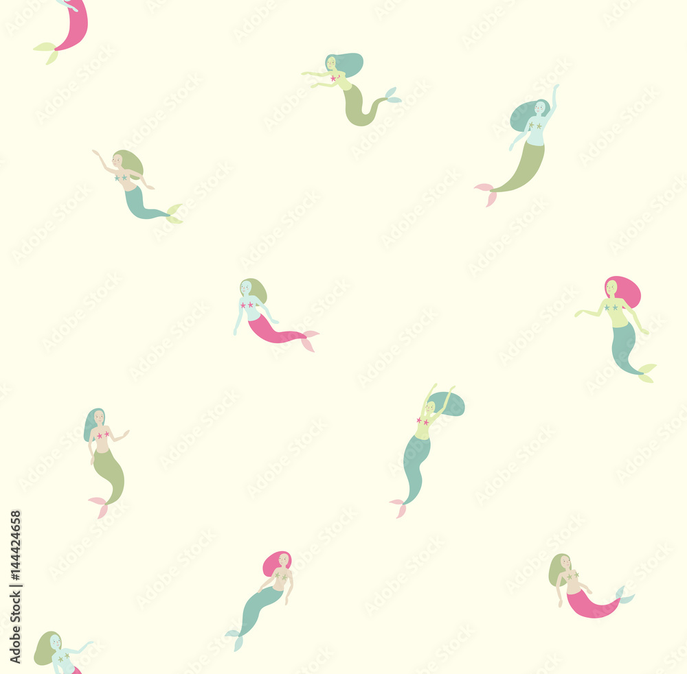 Seamless pattern with mermaids