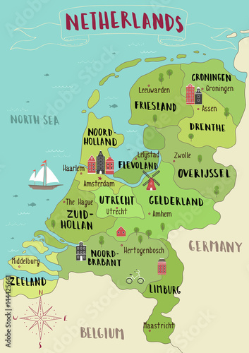 Illustrated map of Netherlands