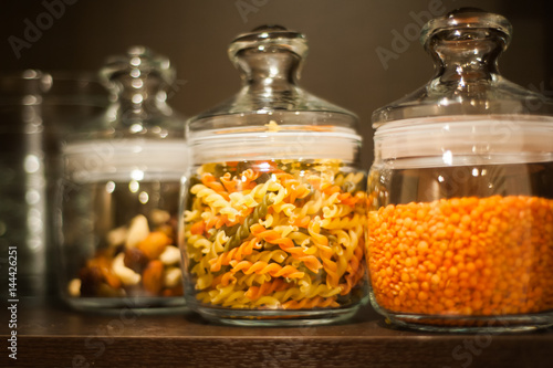 Dry pasta, lentils. Kitchen