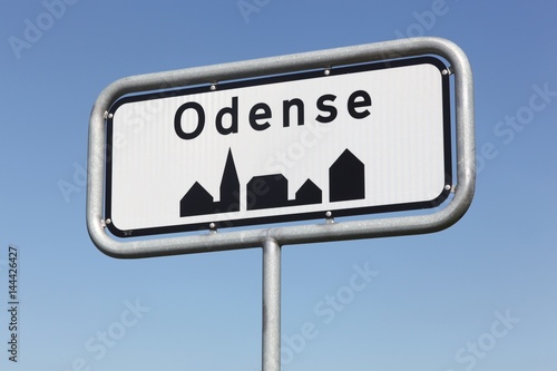 Vászonkép Odense city road sign in Denmark
