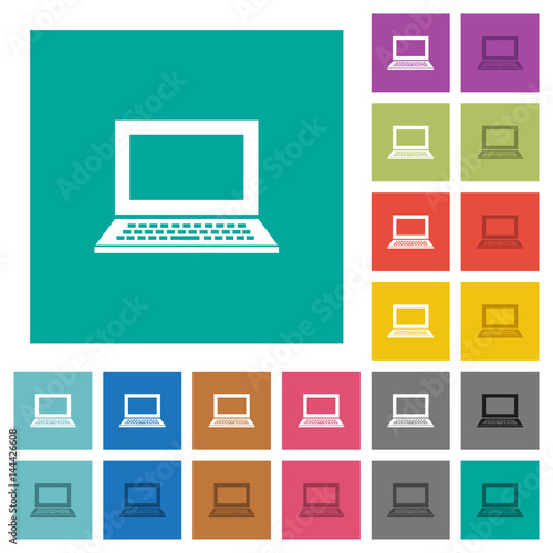 Laptop with blank screen square flat multi colored icons