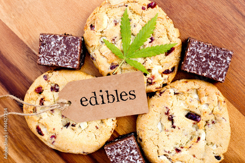 Marijuana - Cannabis - Medicinal Edibles - Cookies & Coconut Brownies, with tag and leaf
 photo