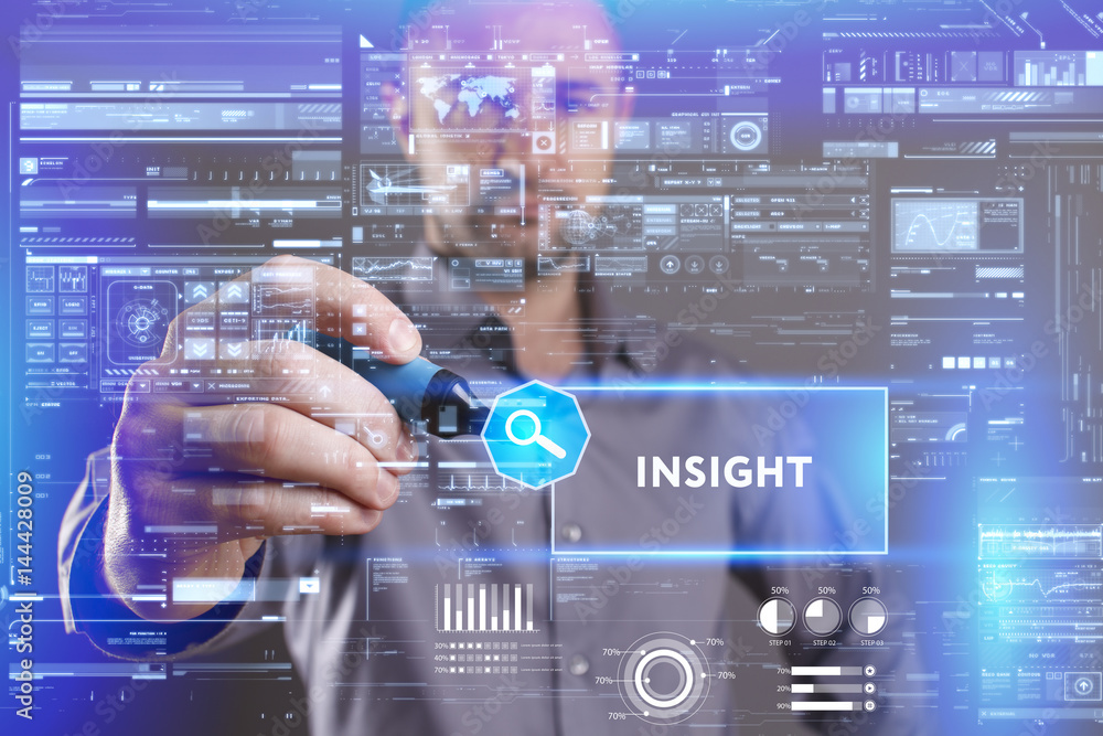 Business, Technology, Internet and network concept. Young businessman working on a virtual screen of the future and sees the inscription: Insight Business, Technology, Internet and network concept. Young businessman working on a virtual screen of the future and sees the inscription: Insight