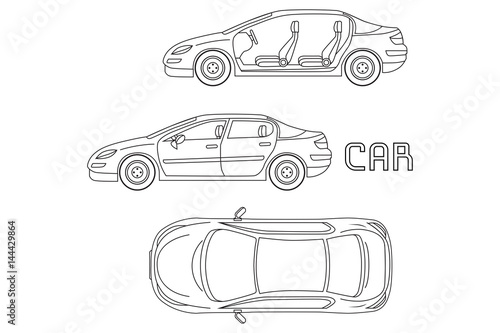 Car line art. Vector Illustration.