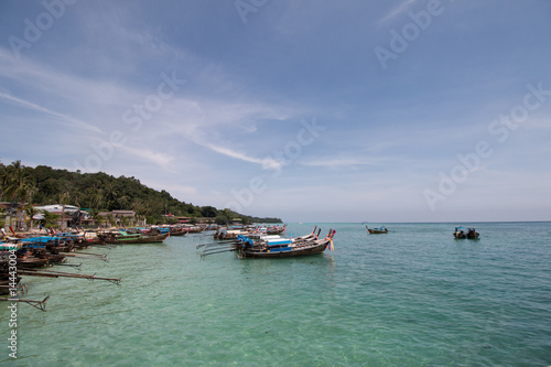  boats lie at anchor in The Andaman Sea 
