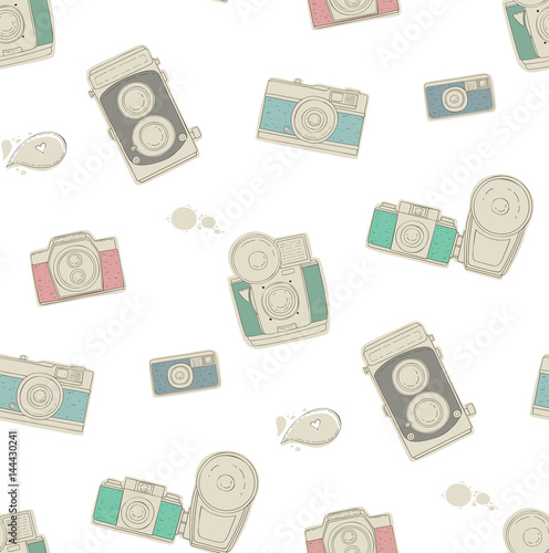 Seamless pattern with color vintage cameras