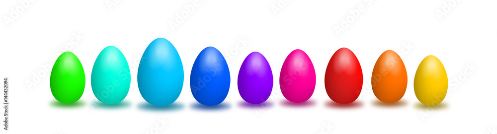 Verschiedene bunte Reihe Ostereier grün türkis blau lila rot orange gelb Verschiedene bunte Reihe Ostereier grün türkis blau lila rot orange gelb