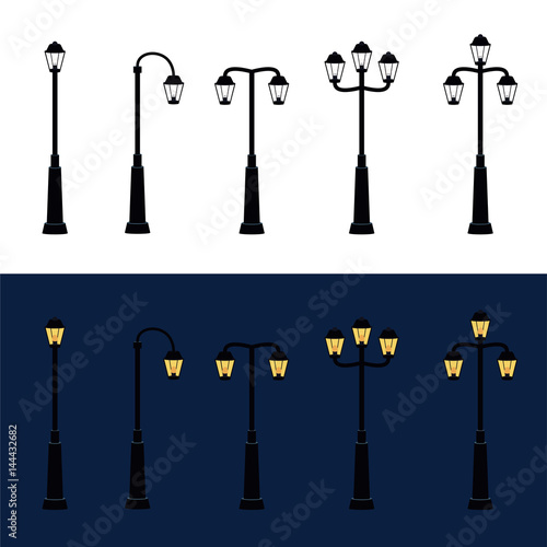 Vintage street lights on white and blue background