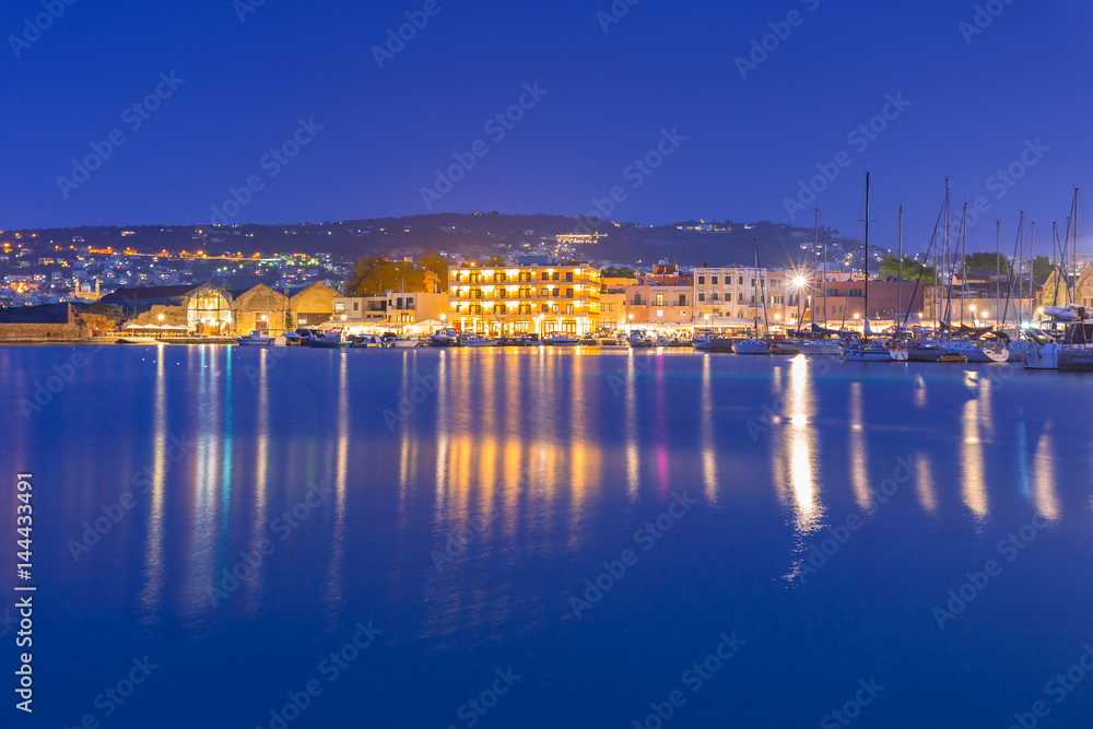 Old Venetian port of Chania at night, Crete. Greece