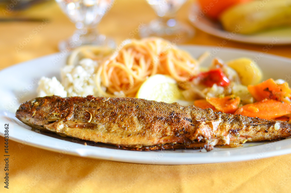 Plate of Mediterranean-Style Grilled Trout Plate of Mediterranean-Style Grilled Trout