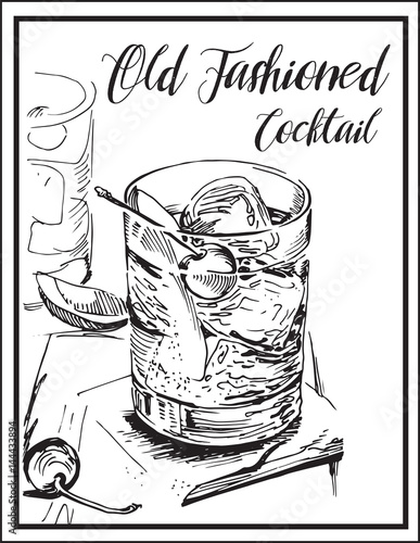 Vector image of alcohol drink. Old fashioned cocktail.