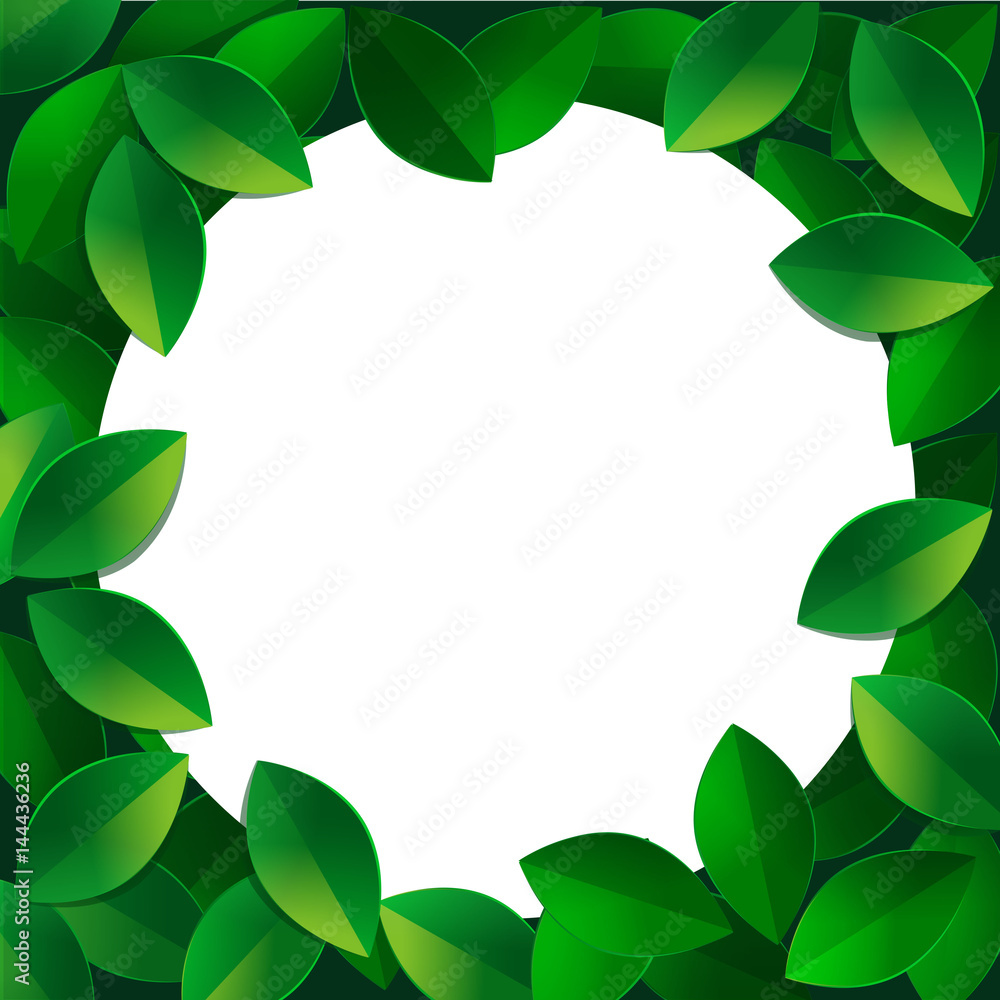 Round frame of summer green leaves