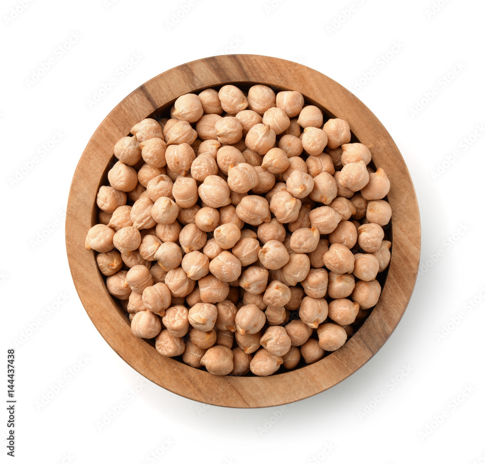 Top view of wood bowl with chickpeas Top view of wood bowl with chickpeas