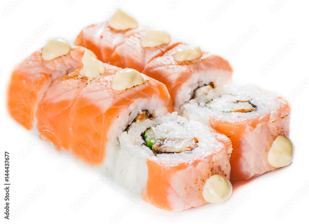 Japanese cuisine. Maki sushi isolated on white Japanese cuisine. Maki sushi isolated on white