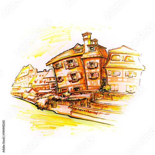 Traditional Alsatian half-timbered houses in Petite Venise  old town of Colmar  Alsace  France. Picture made markers