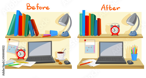 messy desktop clutter, tidy desk
