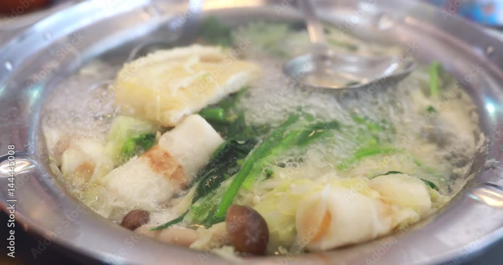 4K Suki Yaki , Chinese food Hot pot with vegetable. close up 4K Suki Yaki , Chinese food Hot pot with vegetable. close up