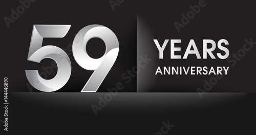 fifty nine years Anniversary celebration logo, flat design isolated on black background, vector elements for banner, invitation card for celebrating 59th birthday party photo