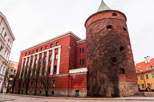 Pulvertornis the powder tower in Latvia capital old city Riga.Travel Baltic countries on holidays. Street architecture photo