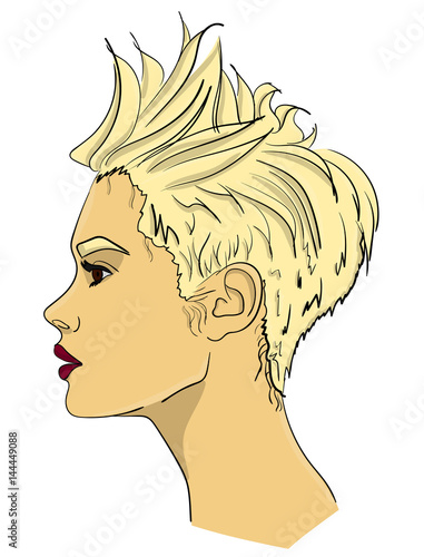 Girl with ight blonde hair in profile. The hair is lacquered eps 10 illustration