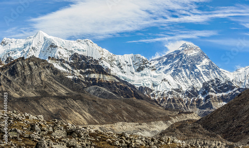 View of Mount Everest (8848 m) from the fifth lake Gokyo, Nepal, Himalayas photo