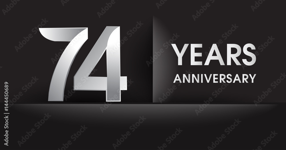 seventy four years Anniversary celebration logo, flat design isolated on black background, vector elements for banner, invitation card for celebrating 74th birthday party seventy four years Anniversary celebration logo, flat design isolated on black background, vector elements for banner, invitation card for celebrating 74th birthday party