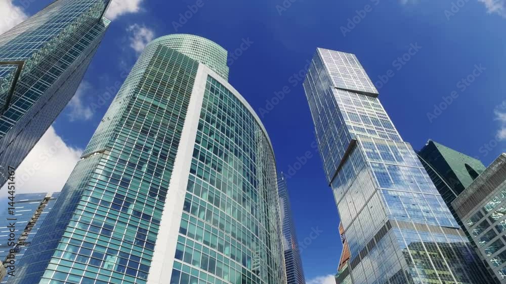 Skyscrapers of the business center of the big city against the sky in Moscow. Dolly video Skyscrapers of the business center of the big city against the sky in Moscow. Dolly video