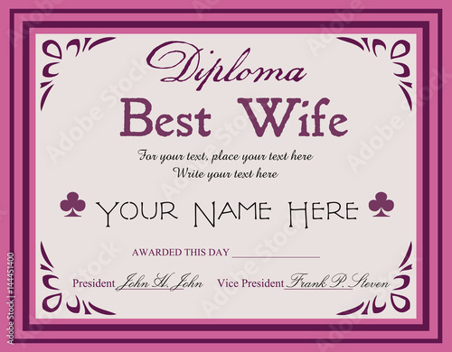 Colorful diploma with the text best wife written in the middle of the diploma