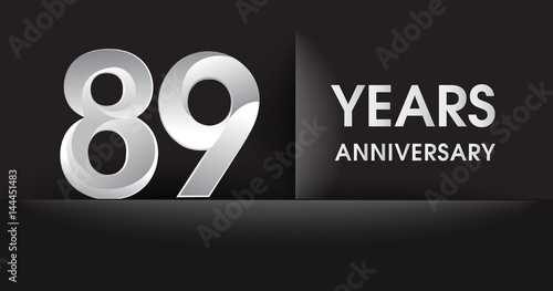 eighty nine years Anniversary celebration logo, flat design isolated on black background, vector elements for banner, invitation card for celebrating 89th birthday party photo