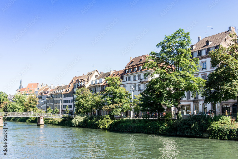 STRASBOURG, FRANCE - August 23, 2016 : Street view of Traditional houses in Strasbourg,  Alsace. is the official seat of the European Parliament, Located close to the border with Germany