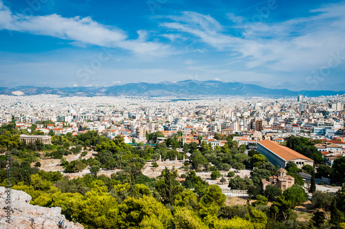 Obraz na płótnie Greece, Athens, August 2016, The Acropolis of Athens, ancient citadel located on an extremely rocky outcrop above the city of Athens. Panorama view to the city od Athens w salonie