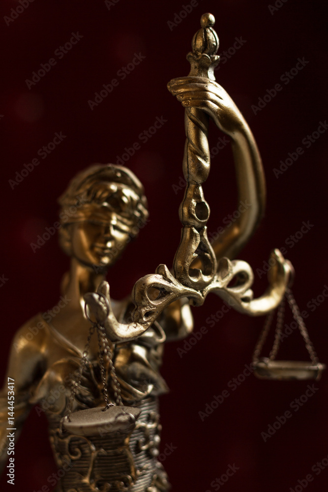 Close up capture of the Statue of Justice - lady justice or Iustitia / Justitia the Roman goddess of Justice