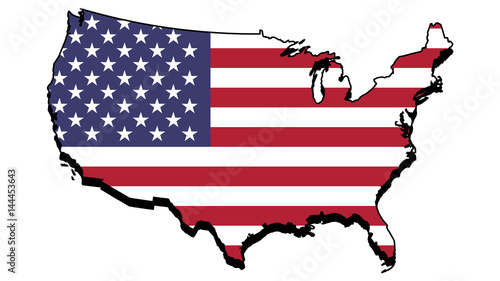 Flag map of United States of America.