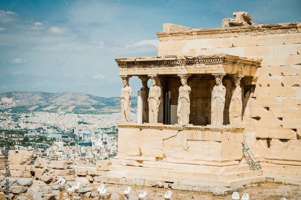 Greece, Athens, August 2016, The Acropolis of Athens, ancient citadel located on an extremely rocky outcrop above the city of Athens. Old Temple of Athena