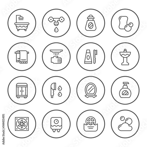 Set round line icons of bathroom