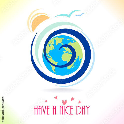 Sun setting behind a revolving Earth. Vector Illustration.