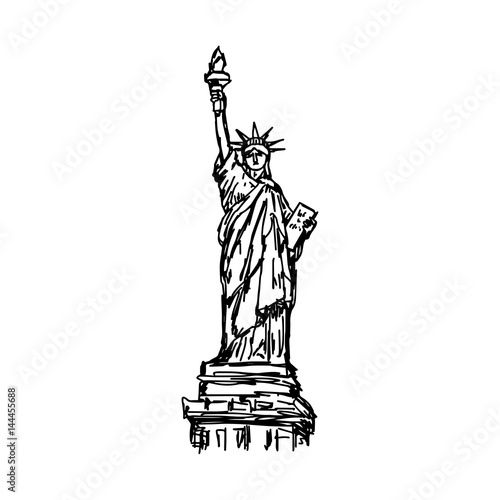 Statue of Liberty - vector illustration sketch hand drawn with black lines, isolated on white background